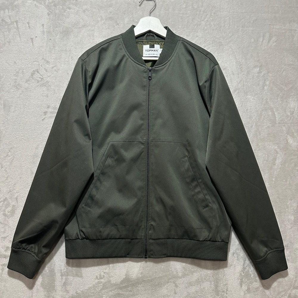 Topman Mens Green Full Zip Bomber Jacket Large RN 125149